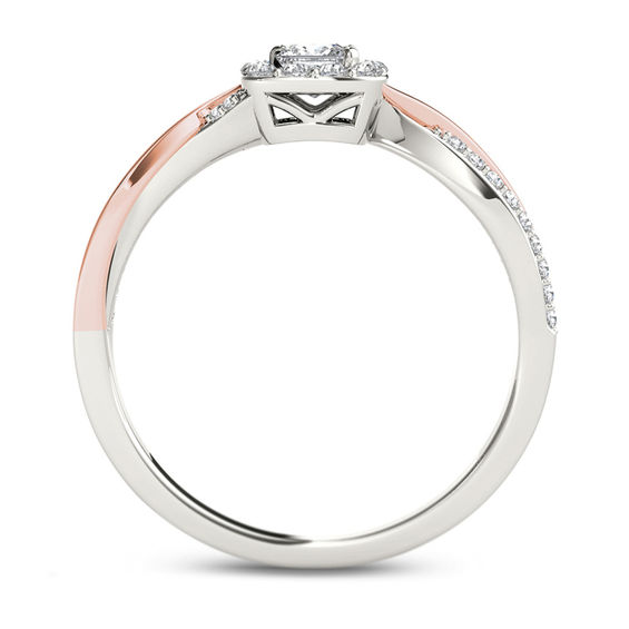 1/2 CT. T.w. Princess-Cut Diamond Square Frame Twist Engagement Ring in 14K Two-Tone Gold