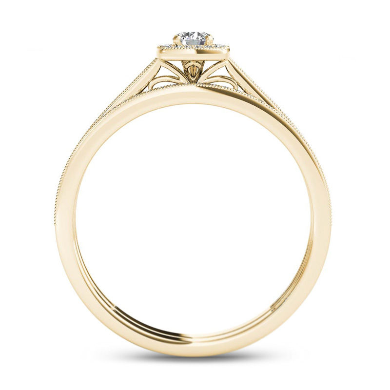 Main Image 3 of 1/3 CT. T.W. Diamond Cushion Frame Vintage-Style Bridal Set in 14K Gold