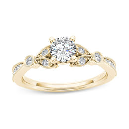 5/8 CT. T.W. Diamond Leaf Vintage-Style Engagement Ring in 14K Gold