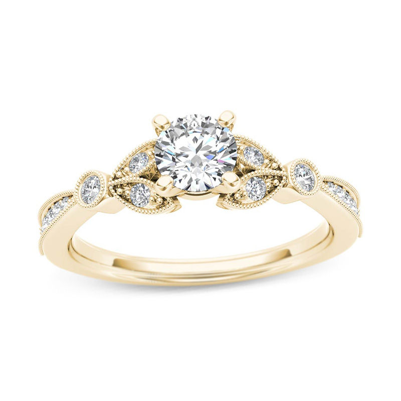 Main Image 1 of 5/8 CT. T.W. Diamond Leaf Vintage-Style Engagement Ring in 14K Gold
