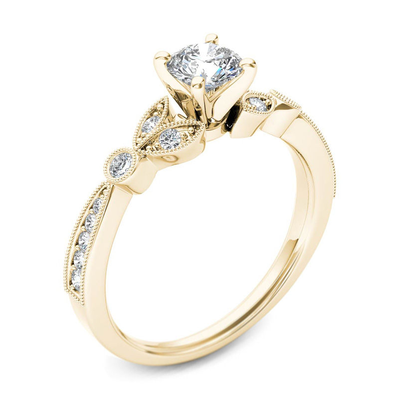 5/8 CT. T.W. Diamond Leaf Vintage-Style Engagement Ring in 14K Gold