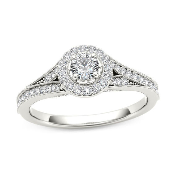 5/8 CT. T.W. Diamond Frame Vintage-Style Engagement Ring in 14K White Gold 5/8 CT. T.W. Diamond Frame Vintage-Style Engagement Ring in 14K White Gold