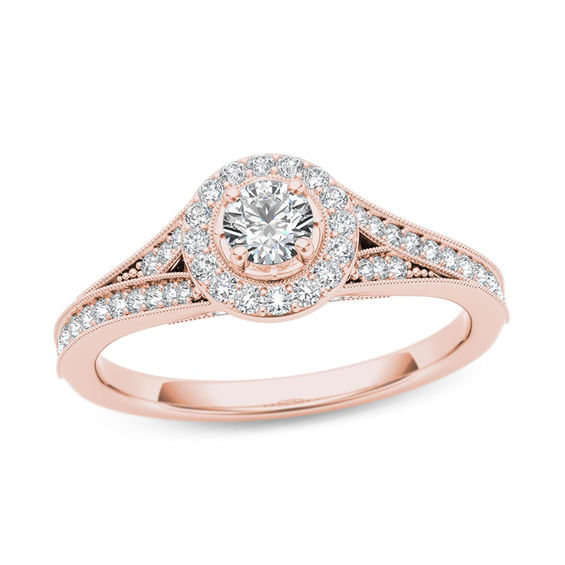 5/8 CT. T.W. Diamond Frame Vintage-Style Engagement Ring in 14K Rose Gold 5/8 CT. T.W. Diamond Frame Vintage-Style Engagement Ring in 14K Rose Gold