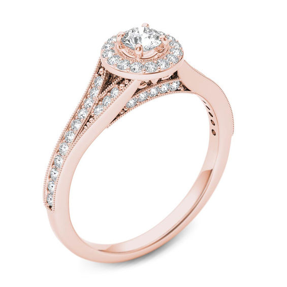 5/8 CT. T.W. Diamond Frame Vintage-Style Engagement Ring in 14K Rose Gold 5/8 CT. T.W. Diamond Frame Vintage-Style Engagement Ring in 14K Rose Gold