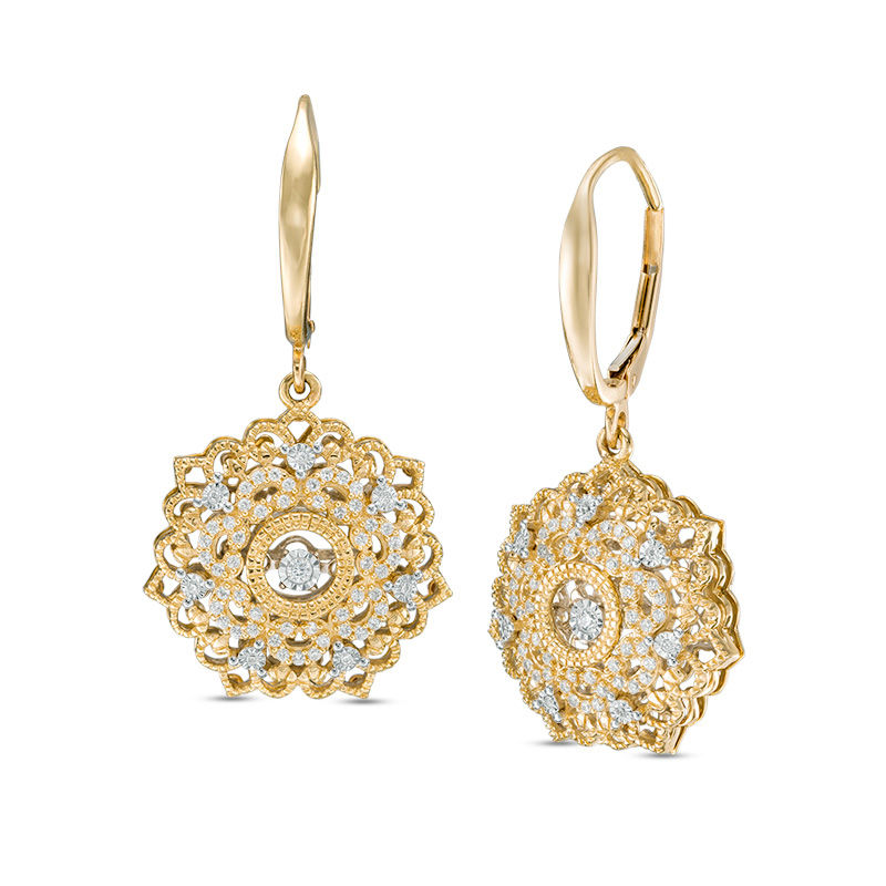 Main Image 1 of 1/3 CT. T.W. Diamond Filigree Flower Drop Earrings in 10K Gold