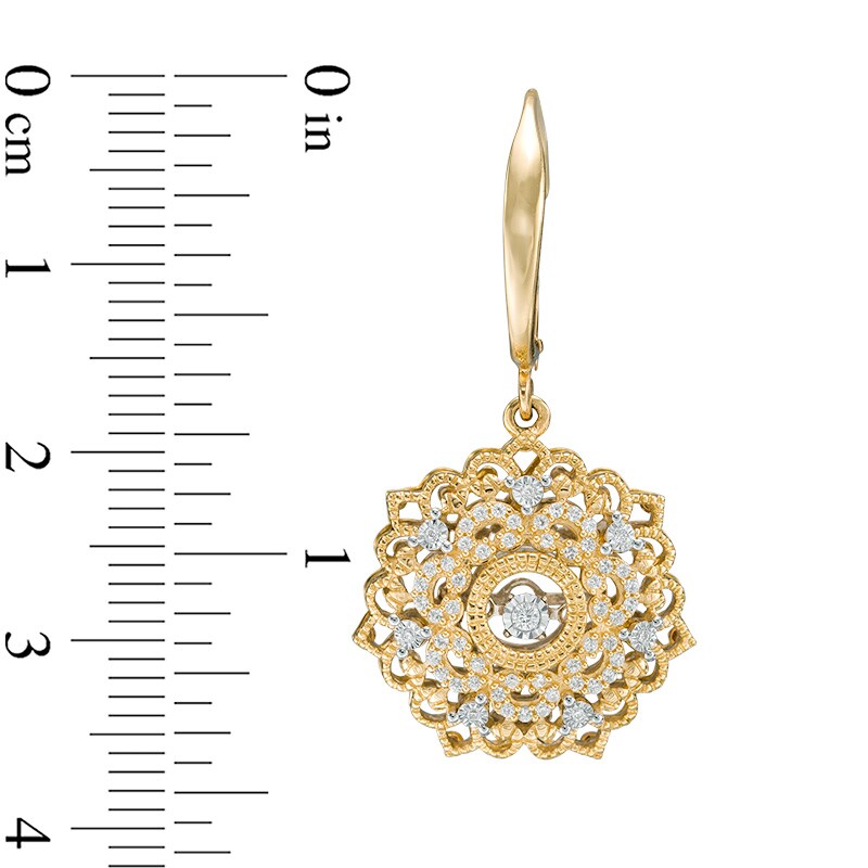 Main Image 2 of 1/3 CT. T.W. Diamond Filigree Flower Drop Earrings in 10K Gold