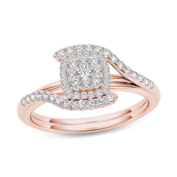 1/2 CT. T.W. Composite Diamond Square Frame Bypass Engagement Ring in 14K Rose Gold 1/2 CT. T.W. Composite Diamond Square Frame Bypass Engagement Ring in 14K Rose Gold