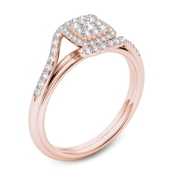 1/2 CT. T.W. Composite Diamond Square Frame Bypass Engagement Ring in 14K Rose Gold 1/2 CT. T.W. Composite Diamond Square Frame Bypass Engagement Ring in 14K Rose Gold