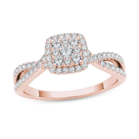 Diamond Halo Square Border Engagement Ring 18k Rose Gold 1 ...