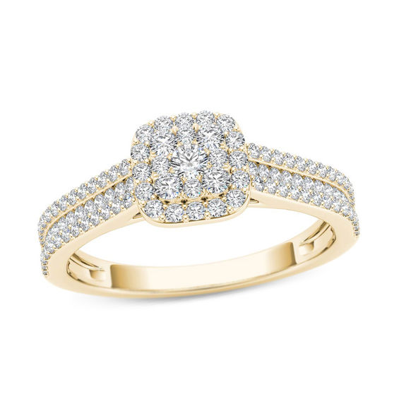 1/2 CT. T.W. Composite Diamond Cushion Frame Multi-Row Engagement Ring in 14K Gold 1/2 CT. T.W. Composite Diamond Cushion Frame Multi-Row Engagement Ring in 14K Gold