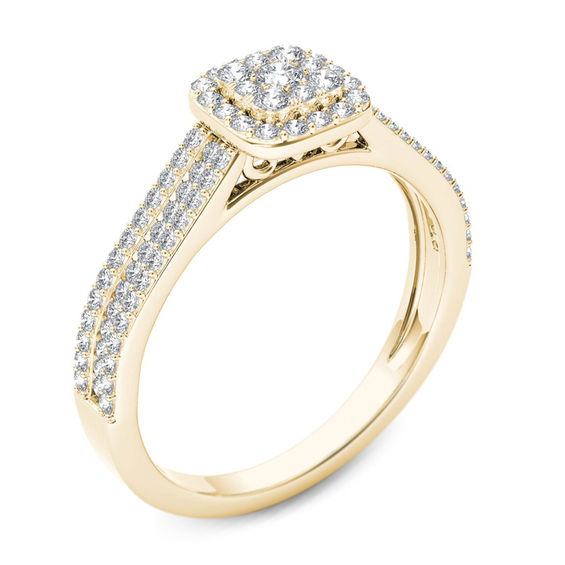 1/2 CT. T.W. Composite Diamond Cushion Frame Multi-Row Engagement Ring in 14K Gold 1/2 CT. T.W. Composite Diamond Cushion Frame Multi-Row Engagement Ring in 14K Gold