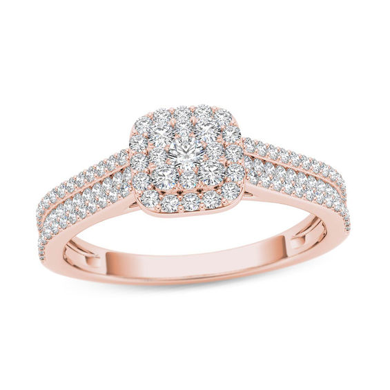 1/2 CT. T.W. Composite Diamond Cushion Frame Multi-Row Engagement Ring in 14K Rose Gold 1/2 CT. T.W. Composite Diamond Cushion Frame Multi-Row Engagement Ring in 14K Rose Gold