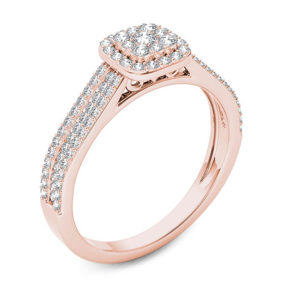 1/2 CT. T.W. Composite Diamond Cushion Frame Multi-Row Engagement Ring in 14K Rose Gold 1/2 CT. T.W. Composite Diamond Cushion Frame Multi-Row Engagement Ring in 14K Rose Gold