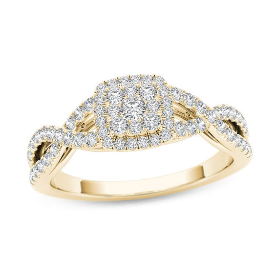 1/2 CT. T.W. Composite Diamond Square Frame Twist Engagement Ring in 14K Gold 1/2 CT. T.W. Composite Diamond Square Frame Twist Engagement Ring in 14K Gold