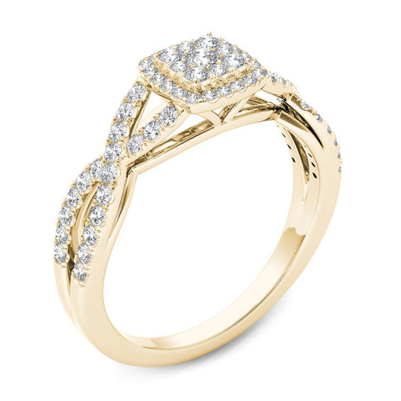 1/2 CT. T.W. Composite Diamond Square Frame Twist Engagement Ring in 14K Gold 1/2 CT. T.W. Composite Diamond Square Frame Twist Engagement Ring in 14K Gold