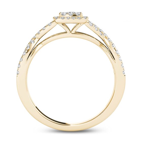 1/2 CT. T.W. Composite Diamond Square Frame Twist Engagement Ring in 14K Gold 1/2 CT. T.W. Composite Diamond Square Frame Twist Engagement Ring in 14K Gold