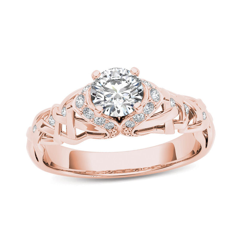 1/2 CT. T.W. Diamond Lattice Engagement Ring in 14K Rose Gold
