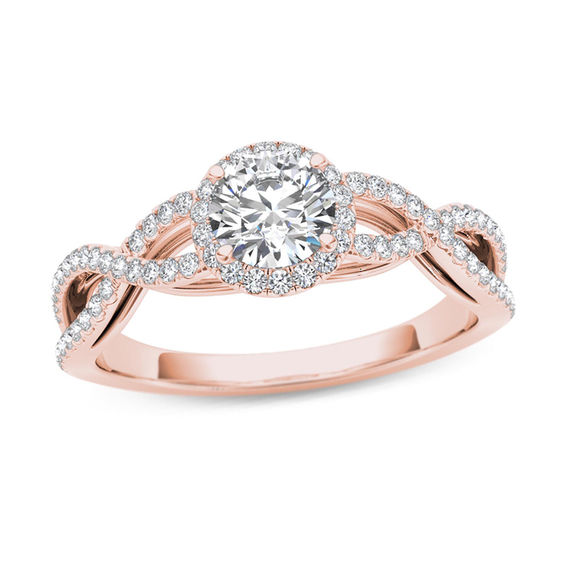3/4 CT. T.W. Diamond Frame Twist Engagement Ring in 14K Rose Gold ...