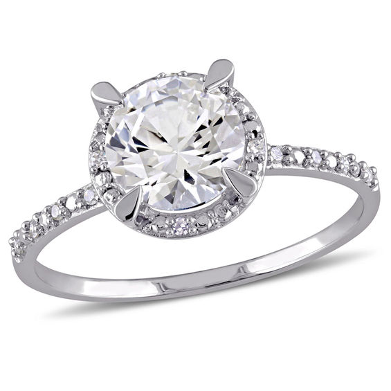 7.0mm Lab-Created White Sapphire and Diamond Accent Frame Ring 10K Gold