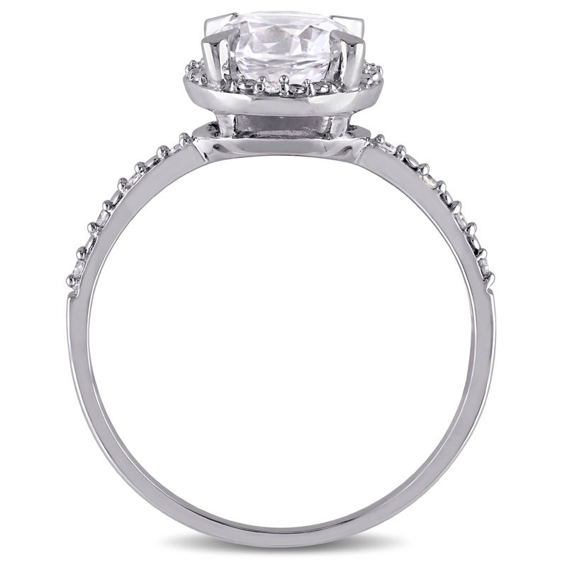 Main Image 2 of 7.0mm Lab-Created White Sapphire and Diamond Accent Frame Ring in 10K White Gold
