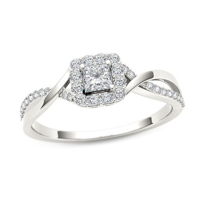 Fashion Diamond Square Princess Cut Engagement Ring Wedding Band Golden