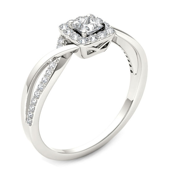 1/2 CT. T.w. Princess-Cut Diamond Square Frame Twist Engagement Ring in 14K White Gold