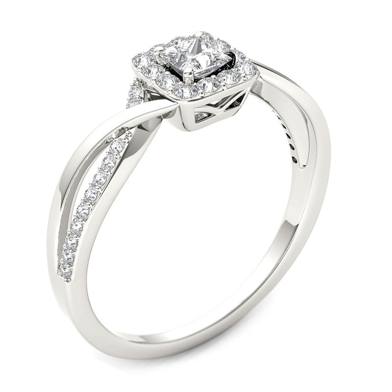 Main Image 2 of 1/2 CT. T.W. Princess-Cut Diamond Square Frame Twist Engagement Ring in 14K White Gold