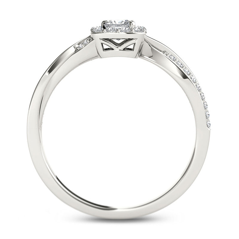 Main Image 3 of 1/2 CT. T.W. Princess-Cut Diamond Square Frame Twist Engagement Ring in 14K White Gold