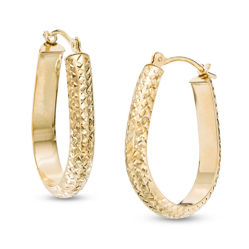 Main Image 1 of Diamond-Cut U-Hoop Earrings in 14K Gold