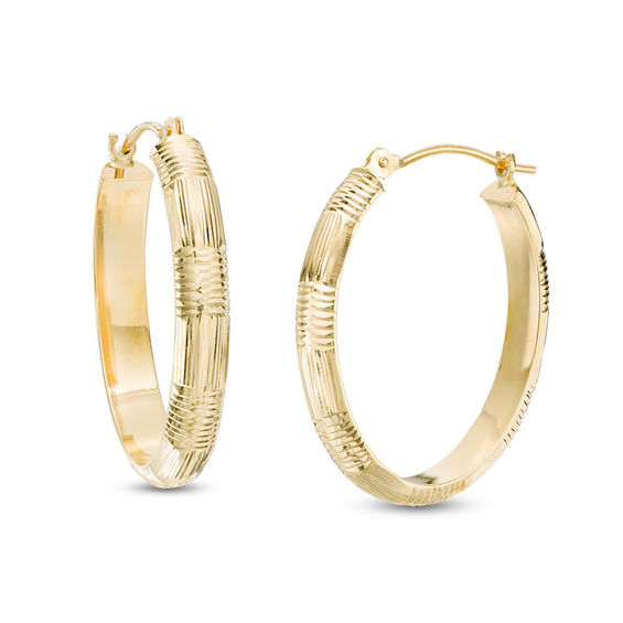 Diamond Cut Basket Weave Oval Hoop Earrings In 14k Gold Online Diamond Cut Basket Weave Oval Hoop Earrings In 14k Gold