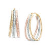 Thumbnail Image 1 of Diamond-Cut Triple Row Oval Hoop Earrings in 14K Tri-Tone Gold
