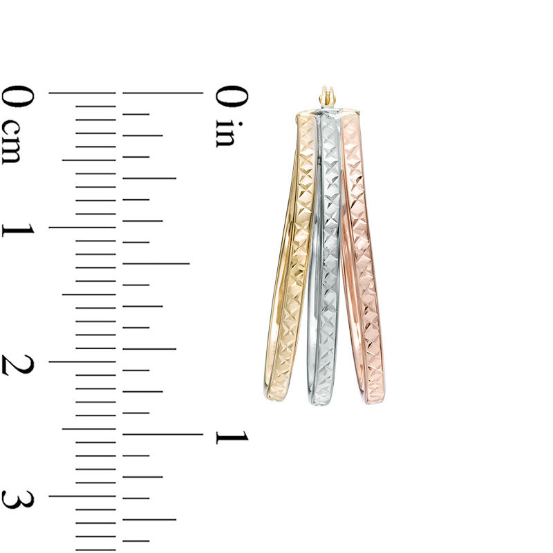 Main Image 2 of Diamond-Cut Triple Row Oval Hoop Earrings in 14K Tri-Tone Gold