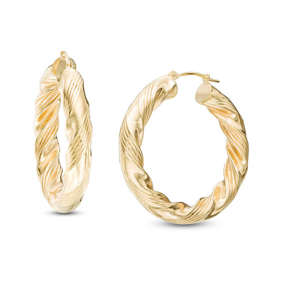 32mm Textured Twist Hoop Earrings In 14k Gold 32mm Textured Twist Hoop Earrings In 14k Gold