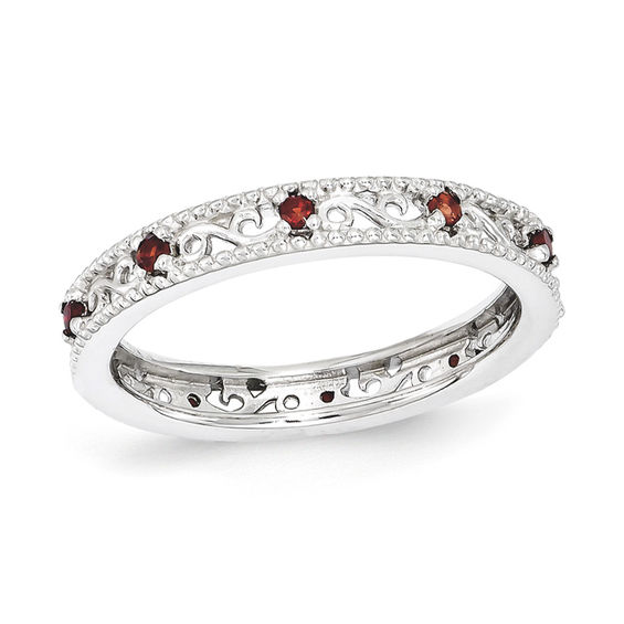 Stackable Expressionsâ¢ Garnet Filigree Eternity Style Ring in Sterling Silver