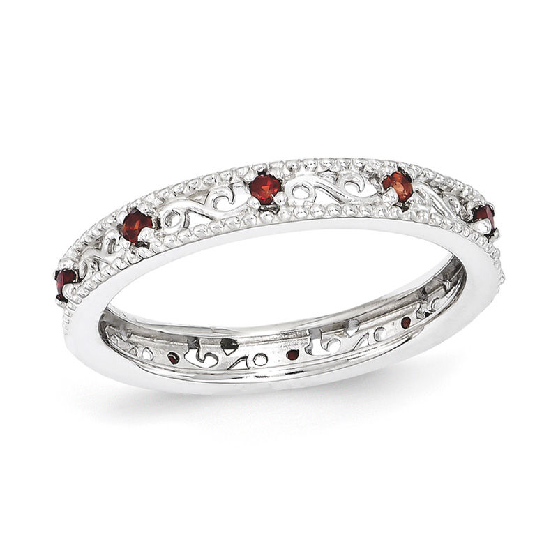 Stackable Expressions™ Garnet Filigree Eternity Style Ring in Sterling Silver