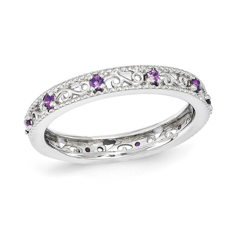 Stackable Expressions™ Amethyst Filigree Eternity Style Ring in Sterling Silver