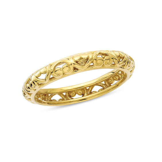 Stackable Expressionsâ¢ 3.5mm Heart Pattern Band Sterling Silver with 14K Gold Plate