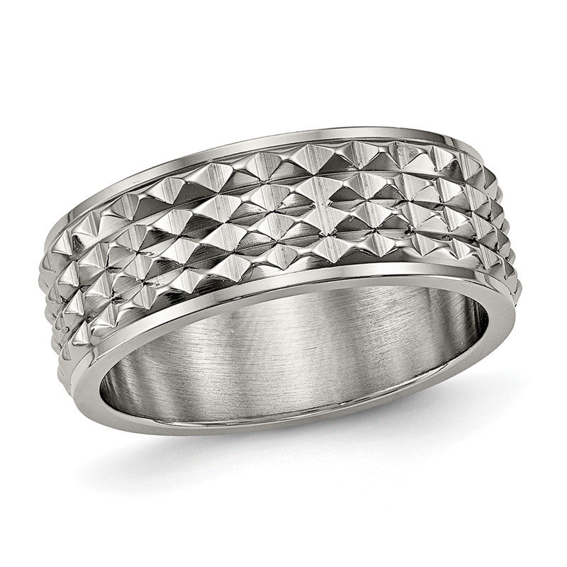 Men's 8.0mm Spiked Flat Wedding Band in Titanium