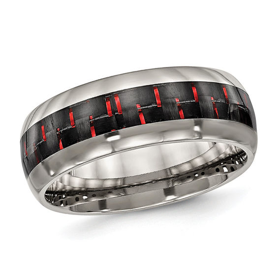 Men S 8 0mm Two Tone Carbon Fiber Inlay Dome Wedding Band In Men S 8 0mm Two Tone Carbon Fiber Inlay Dome Wedding Band In Anium