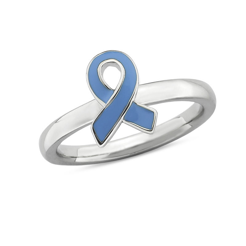 Stackable Expressions™ Blue Enamel Autism Awareness Ribbon Ring in Sterling Silver