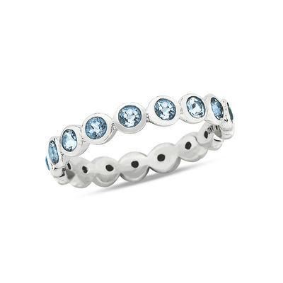 Princess Blue C.Z Eternity Solid Silver Anniversary Band ~ Choose Size