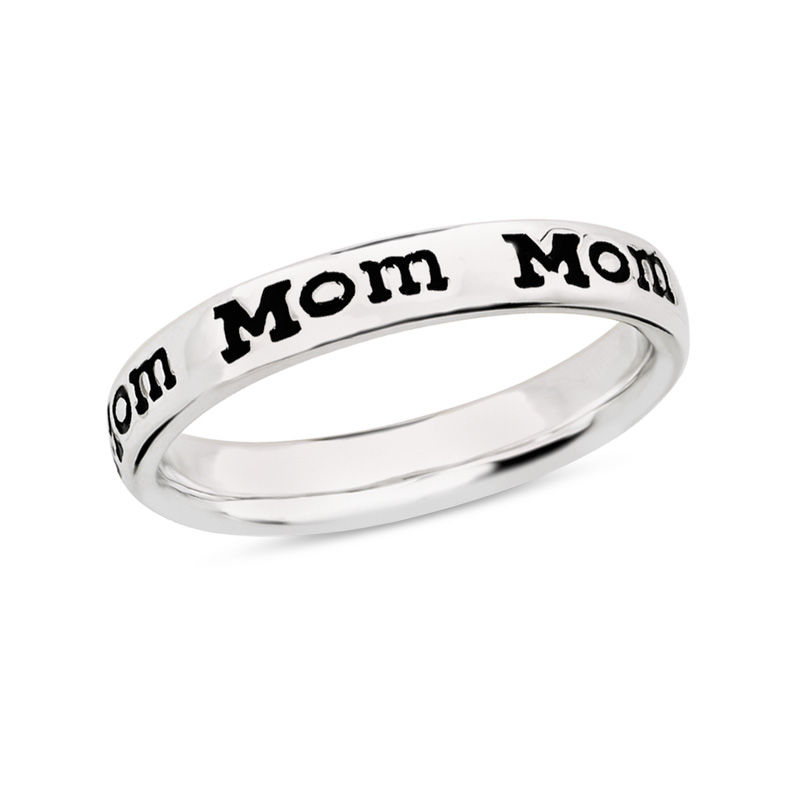 Stackable Expressions™ 3.5mm Black Enamel "Mom" Band in Sterling Silver