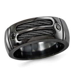 edward mirell mens 25mm black spinel cable inlay wedding band in black titanium and sterling - Titanium Wedding Rings For Her edward mirell mens 25mm black spinel cable inlay wedding band in black titanium and sterling - Titanium Wedding Rings For Her