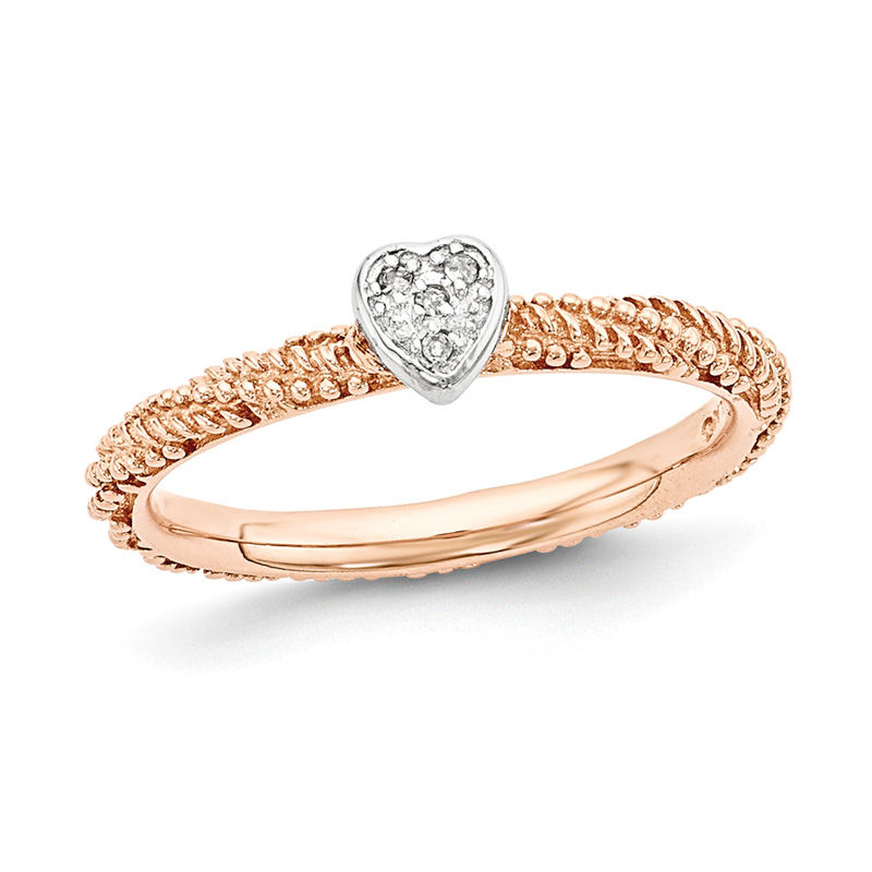 Stackable Expressions™ Diamond Accent Heart Beaded Ring in Sterling Silver and 14K Rose Gold Plate