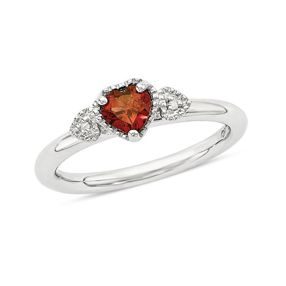 Stackable Expressionsâ¢ 5.0mm Heart-Shaped Garnet and Diamond Accent Ring Sterling Silver