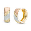 Thumbnail Image 0 of 13mm Striped Huggie Hoop Earrings in 14K Tri-Tone Gold