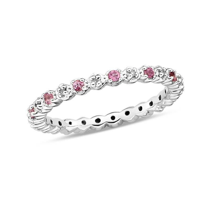 Stackable Expressions™ Pink Tourmaline and Diamond Accent Eternity Band in Sterling Silver