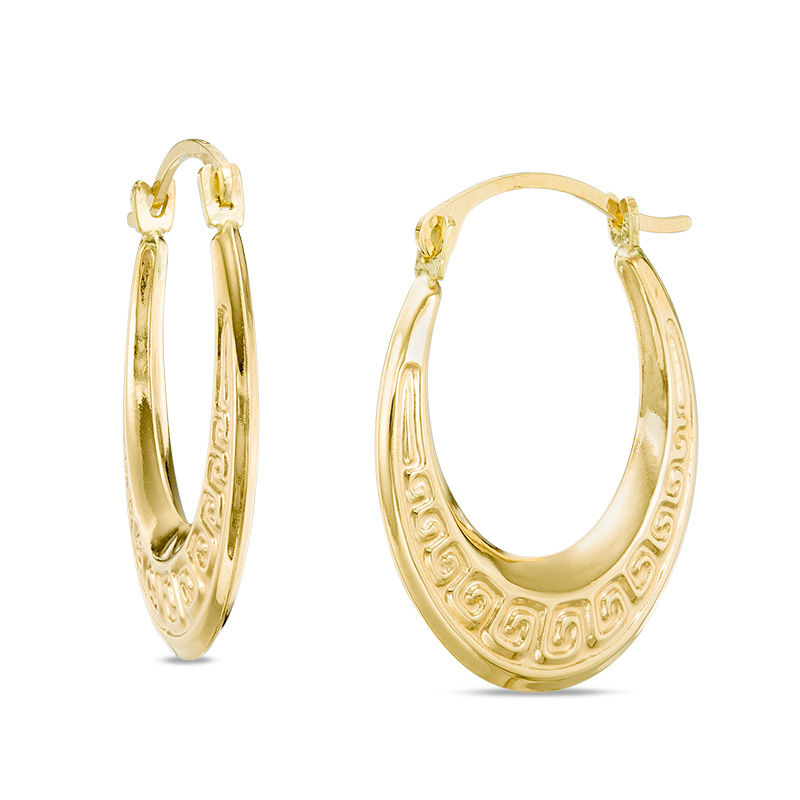 Greek Key Hoop Earrings in 10K Gold