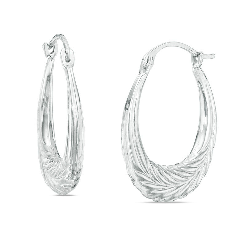 Main Image 1 of Wheat Hoop Earrings in 10K White Gold
