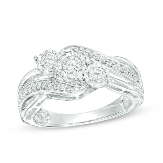 1/2 CT. T.w. Diamond Past Present Future® Bypass Engagement Ring in 10K White Gold